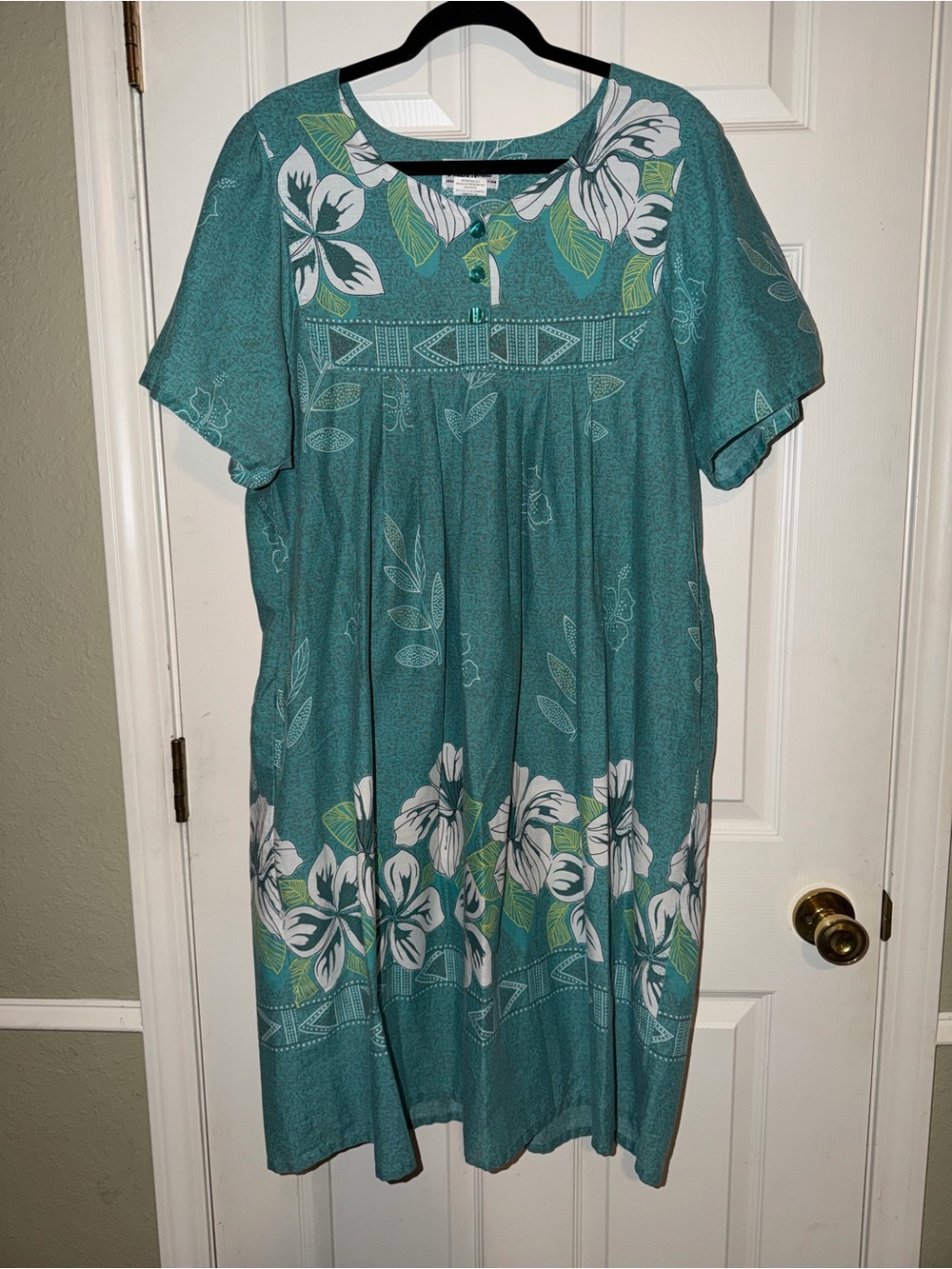 Anthony Richards Vintage Teal Floral Midi House Dress MuuMuu Caftan